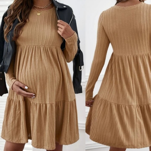 New knit Tiered Boho Dress In Toast Size XXL 🤎 - Picture 1 of 6